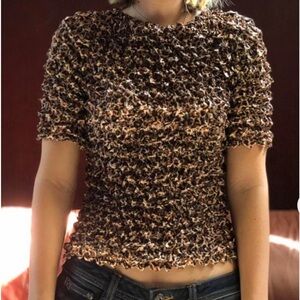 NWOT Cheetah Print Popcorn Top   Black/Brown.
